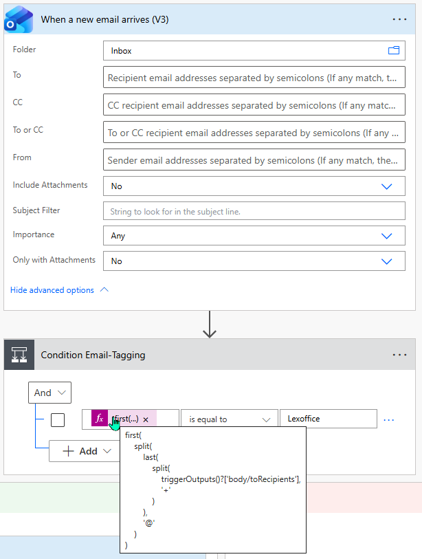 Outlook Subadressing split